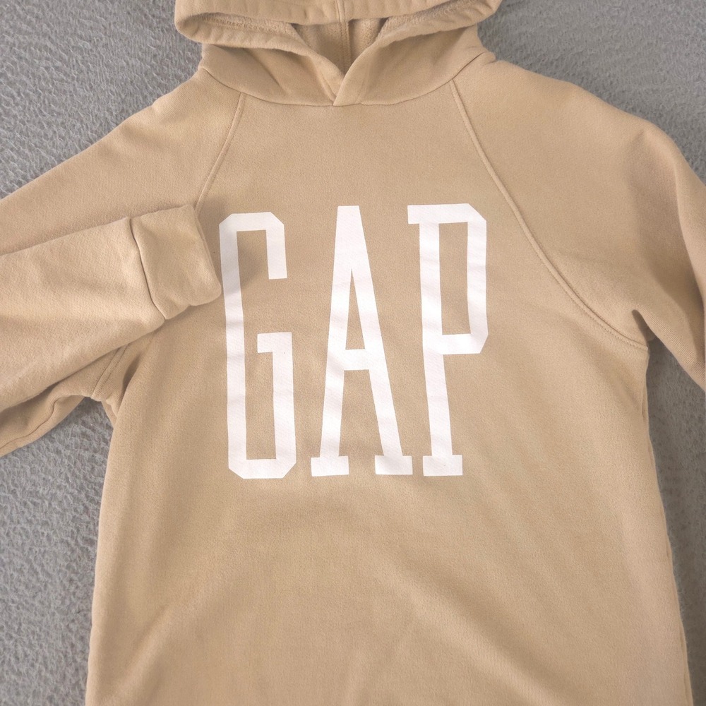 Gap Hoodie Womens Small Tan Logo Pullover Raglan Sleeve Fleece Sweatshirt